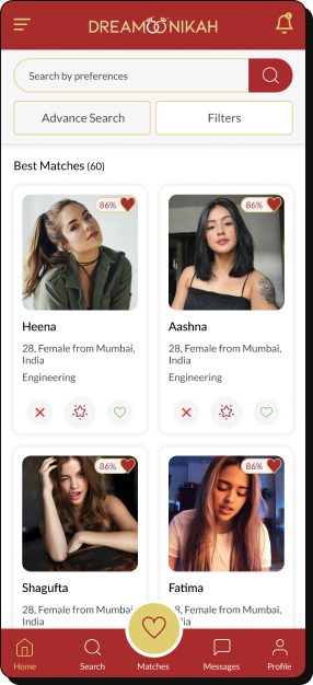 Mobile App UI Design for DreamNikah